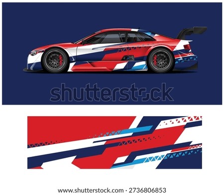 A racing car with a Union Jack design on a blue background and a close-up of the design on a white background.