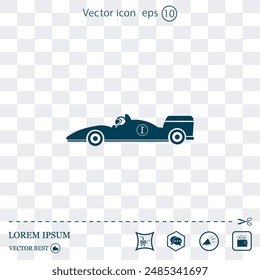 Racing car, vector icon. A flat illustration of a racing car.