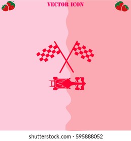 Racing car vector  icon. Strawberry Background.