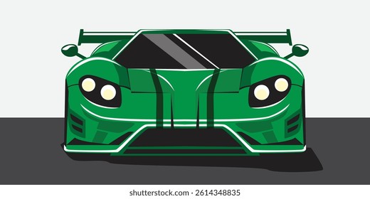 racing car vector illustration, green sports car facing forward