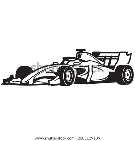 Racing car vector illustration isolated on white background, formula one sports car silhouette design for speed, competition, and motorsport concepts.