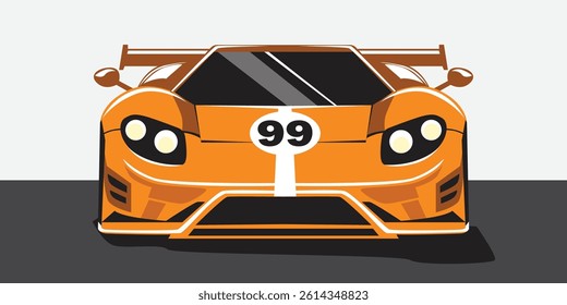 racing car vector illustration, orange sports car facing forward