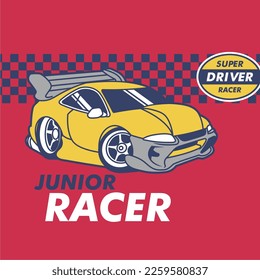 Vector de coche de carreras. Gráfica de carreras junior para camisetas y otras impresiones 