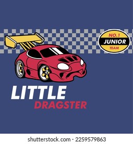 Vector de coche de carreras. Pequeño gráfico de dragaminas para camisetas y otros impresos 