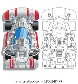 Racing car. View from above. Isolated on white background. Vector illustration. 