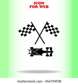 Racing car web icon. Black illustration on white background