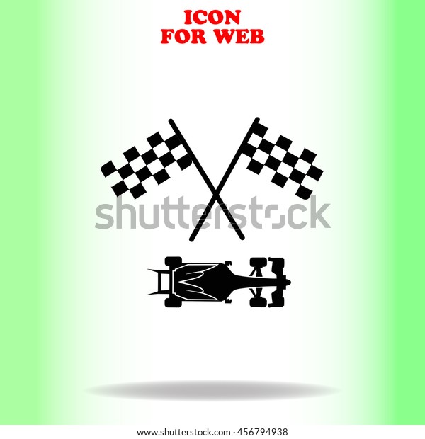 Racing car web icon. Black illustration on\
white background