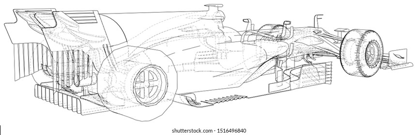 Racing car. Wire-frame. EPS10 format. Vector rendering of 3d