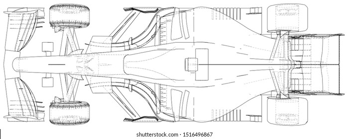 Racing car. Wire-frame. EPS10 format. Vector rendering of 3d