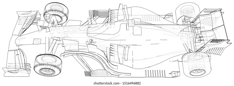 Racing car. Wire-frame. EPS10 format. Vector rendering of 3d