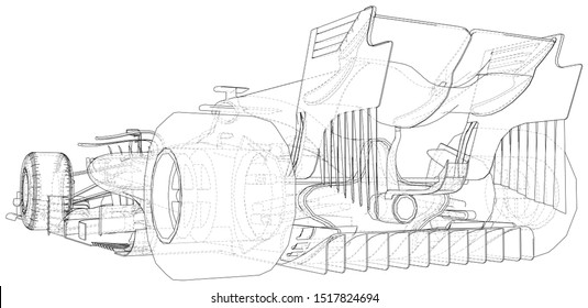 Racing car. Wire-frame. EPS10 format. Vector rendering of 3d