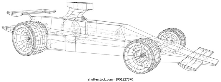 Racing car. Wire-frame. EPS10 format. Vector rendering of 3d