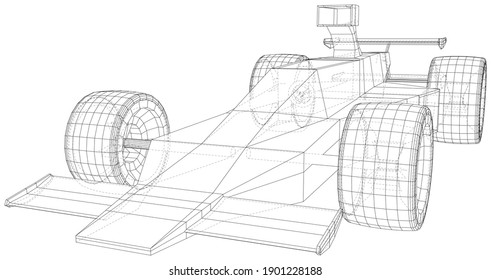 Racing car. Wire-frame. EPS10 format. Vector rendering of 3d