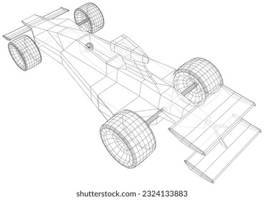 Racing car. Wire-frame. EPS10 format. Vector rendering of 3d.