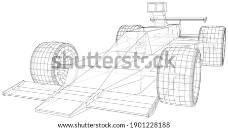 Racing car. Wire-frame. EPS10 format. Vector rendering of 3d