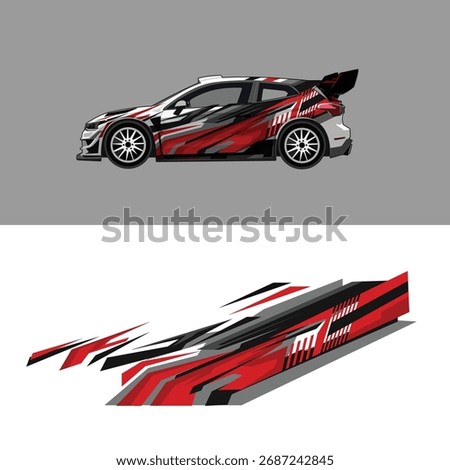 Racing Car Wrap Decal Design with Abstract Red and Black Stripes Graphic Vector