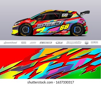 Racing car wrap decal graphic vector kit. Abstract stripe racing background designs for vinyl wrap race car, cargo van, pickup truck, adventure vehicle. Eps 10