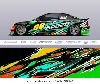 Racing car wrap decal graphic vector kit. Abstract stripe racing background designs for vinyl wrap race car, cargo van, pickup truck, adventure vehicle. Eps 10