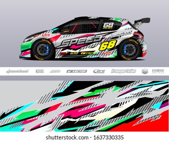 Racing car wrap decal graphic vector kit. Abstract stripe racing background designs for vinyl wrap race car, cargo van, pickup truck, adventure vehicle. Eps 10