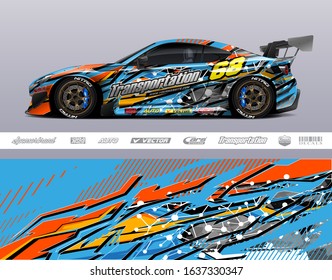 Racing car wrap decal graphic vector kit. Abstract stripe racing background designs for vinyl wrap race car, cargo van, pickup truck, adventure vehicle. Eps 10