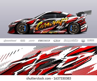 Racing car wrap decal graphic vector kit. Abstract stripe racing background designs for vinyl wrap race car, cargo van, pickup truck, adventure vehicle. Eps 10