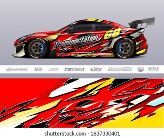 Racing car wrap decal graphic vector kit. Abstract stripe racing background designs for vinyl wrap race car, cargo van, pickup truck, adventure vehicle. Eps 10