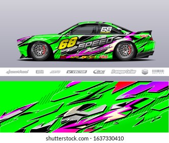 Racing car wrap decal graphic vector kit. Abstract stripe racing background designs for vinyl wrap race car, cargo van, pickup truck, adventure vehicle. Eps 10