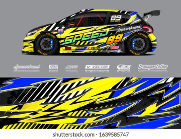Racing car wrap decal graphic vector kit. Abstract stripe racing background designs for vinyl wrap race car, cargo van, pickup truck, adventure vehicle. Eps 10