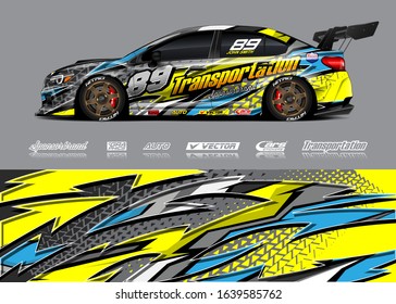 Racing car wrap decal graphic vector kit. Abstract stripe racing background designs for vinyl wrap race car, cargo van, pickup truck, adventure vehicle. Eps 10