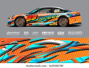 Racing car wrap decal graphic vector kit. Abstract stripe racing background designs for vinyl wrap race car, cargo van, pickup truck, adventure vehicle. Eps 10