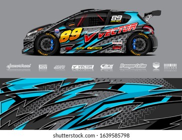 Racing car wrap decal graphic vector kit. Abstract stripe racing background designs for vinyl wrap race car, cargo van, pickup truck, adventure vehicle. Eps 10