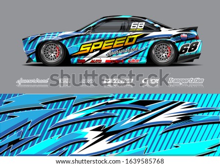 Racing car wrap decal graphic vector kit. Abstract stripe racing background designs for vinyl wrap race car, cargo van, pickup truck, adventure vehicle. Eps 10