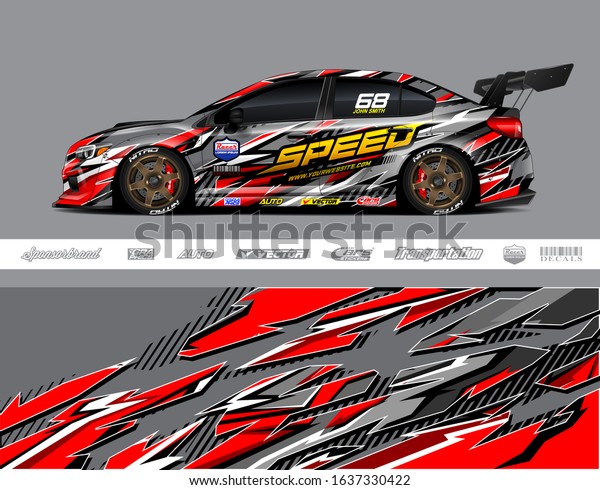 Racing car wrap decal
graphic vector kit. Abstract stripe racing background designs for
vinyl wrap race car, cargo van, pickup truck, adventure vehicle.
Eps 10