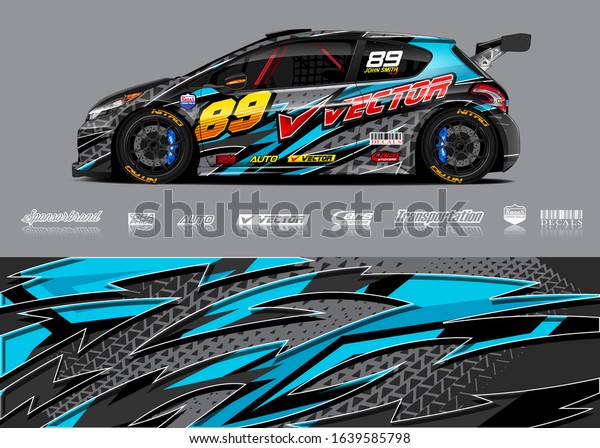 Racing car wrap decal\
graphic vector kit. Abstract stripe racing background designs for\
vinyl wrap race car, cargo van, pickup truck, adventure vehicle.\
Eps 10