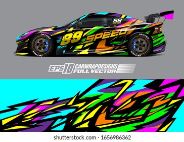 Racing car wrap decal illustration. Abstract stripe racing background kit for wrapping all vehicle. Full vector eps 10