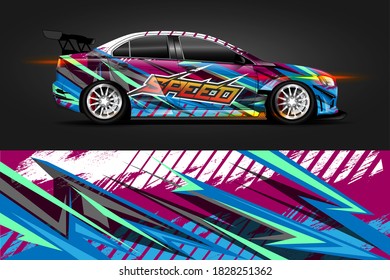 Diseño de envoltura de coches de carreras con fondo deportivo abstracto