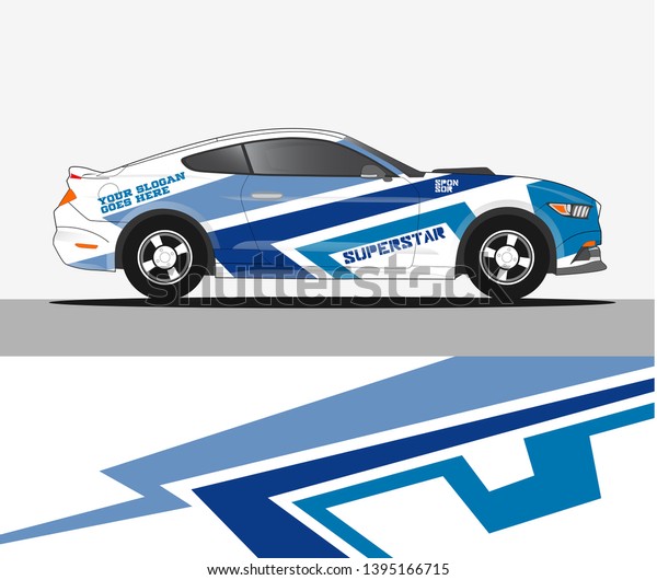 Racing car wrap design. Graphic abstract stripe racing
background kit designs for wrap race car, vehicle, adventurey,
rally and livery 