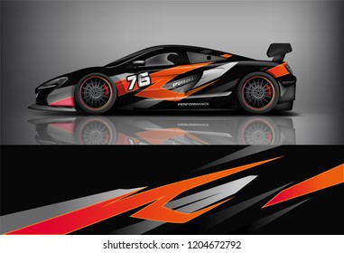 Racing car wrap design. sedan hatchback and sport car wrap design. abstract background with vector.