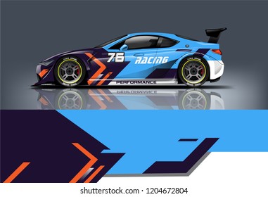 Racing car wrap design. sedan hatchback and sport car wrap design. abstract background with vector.