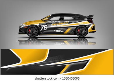 Racing car wrap design. sedan hatchback wrap design. abstract background with vector dekal

