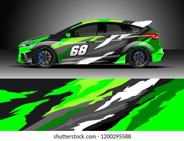 Racing car wrap design vector. Graphic abstract stripe racing background kit designs for wrap vehicle, race car, rally, adventure and livery