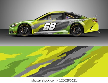 Racing car wrap design vector. Graphic abstract stripe racing background kit designs for wrap vehicle, race car, rally, adventure and livery