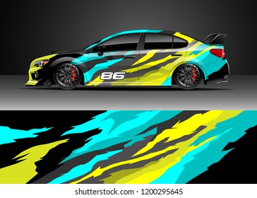 Racing car wrap design vector. Graphic abstract stripe racing background kit designs for wrap vehicle, race car, rally, adventure and livery
