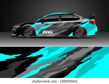 Racing car wrap design vector. Graphic abstract stripe racing background kit designs for wrap vehicle, race car, rally, adventure and livery