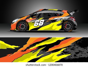 Racing car wrap design vector. Graphic abstract stripe racing background kit designs for wrap vehicle, race car, rally, adventure and livery