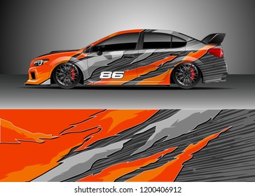 Racing car wrap design vector. Graphic abstract stripe racing background kit designs for wrap vehicle, race car, rally, adventure and livery