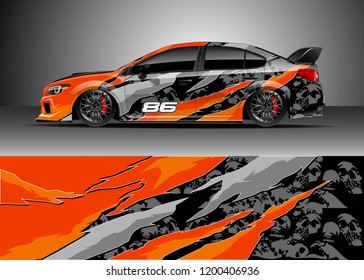 Racing car wrap design vector. Graphic abstract stripe racing background kit designs for wrap vehicle, race car, rally, adventure and livery