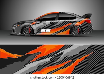 Racing car wrap design vector. Graphic abstract stripe racing background kit designs for wrap vehicle, race car, rally, adventure and livery