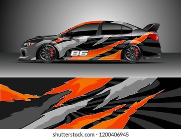 Racing car wrap design vector. Graphic abstract stripe racing background kit designs for wrap vehicle, race car, rally, adventure and livery