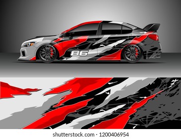 Racing car wrap design vector. Graphic abstract stripe racing background kit designs for wrap vehicle, race car, rally, adventure and livery
